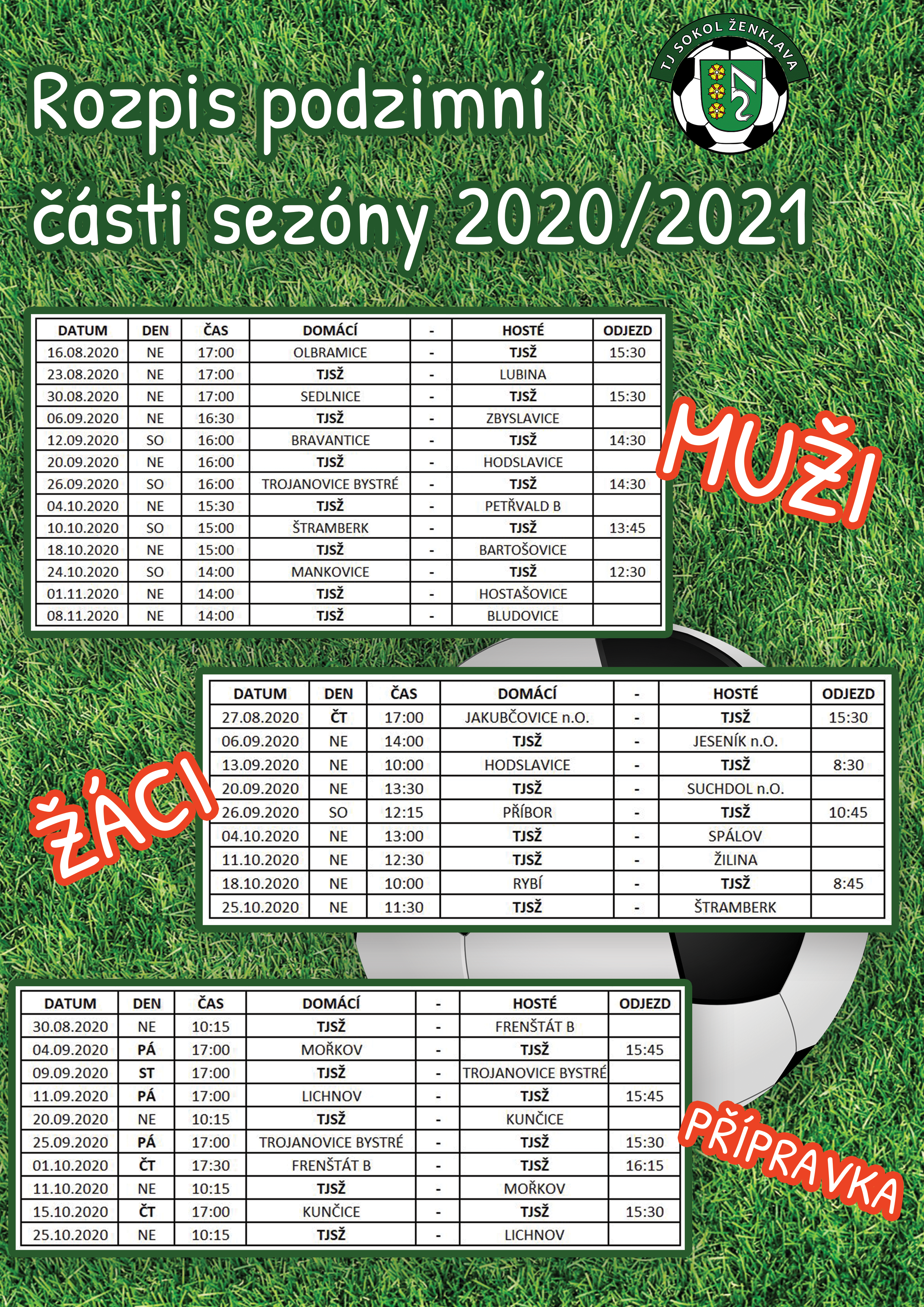 Plakát - rozpis fotbalu podzim 2020